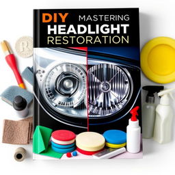 An eye-catching book cover for 'DIY: Mastering Headlight Restoration'