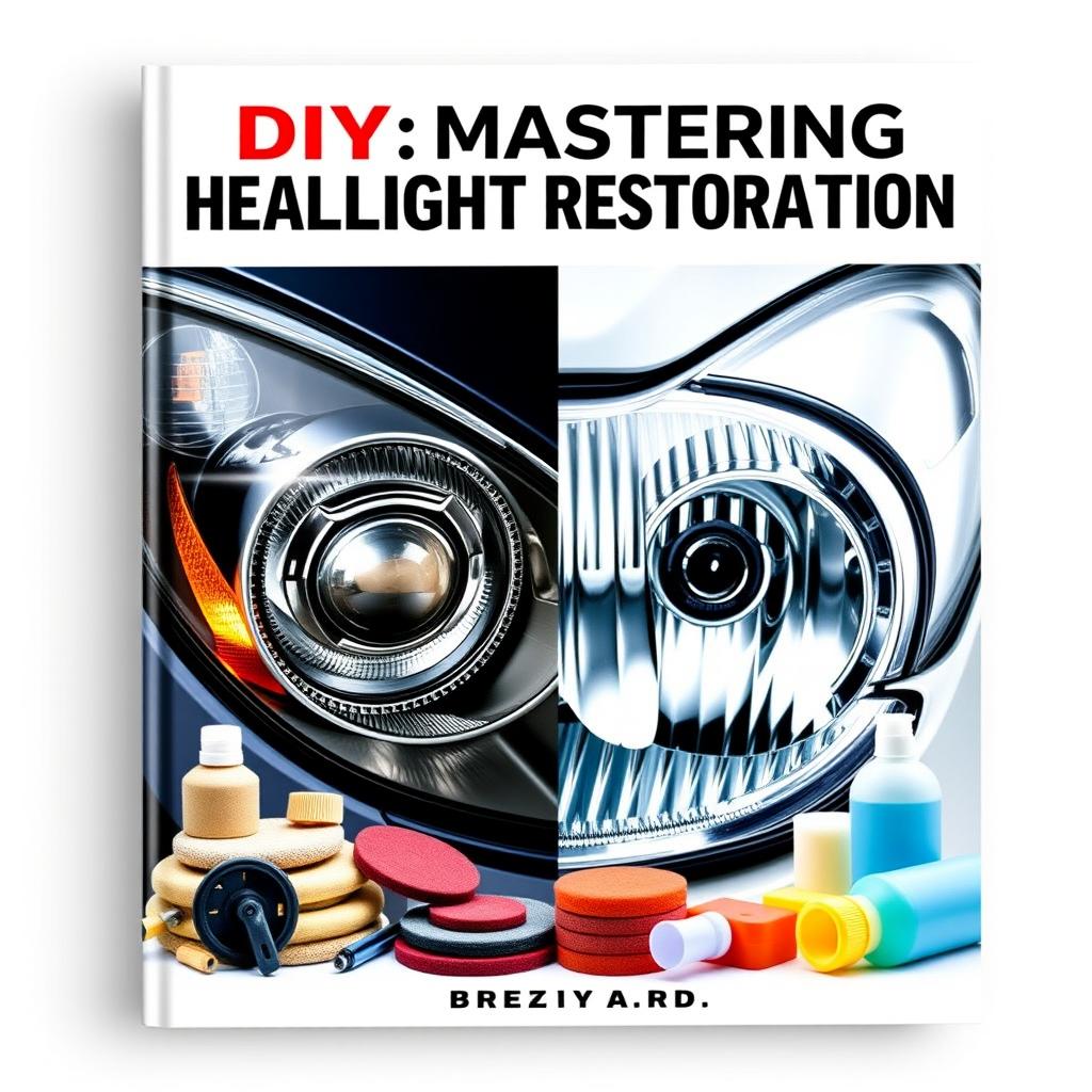 An eye-catching book cover for 'DIY: Mastering Headlight Restoration'