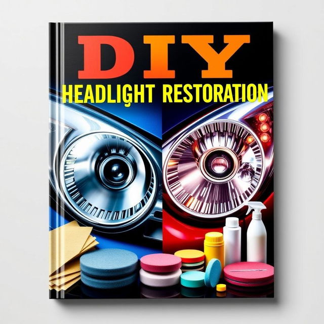 An eye-catching book cover for 'DIY: Mastering Headlight Restoration'