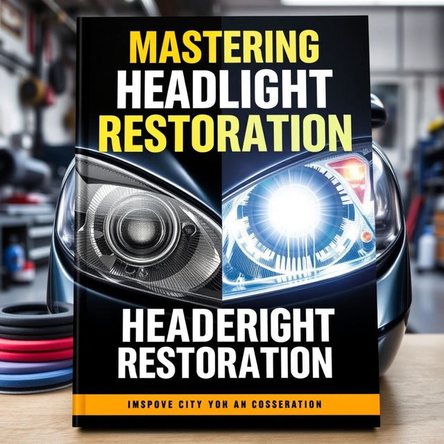 A striking book cover for 'Mastering Headlight Restoration'