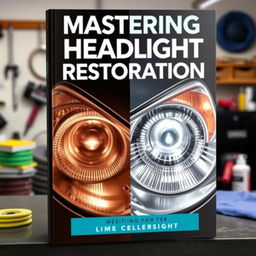 A striking book cover for 'Mastering Headlight Restoration'