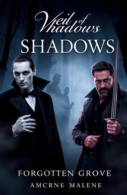 A paperback book cover for a mystery novel titled "Veil of Shadows"