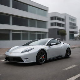 A hybrid design that incorporates aesthetics from both a sleek Ferrari and a practical Toyota Prius, combining speed and style with fuel efficiency and environmental friendliness