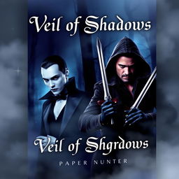 A paperback book cover for a mystery novel titled "Veil of Shadows"