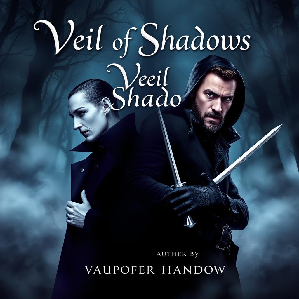 A paperback book cover for a mystery novel titled "Veil of Shadows"