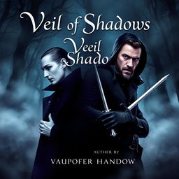 A paperback book cover for a mystery novel titled "Veil of Shadows"