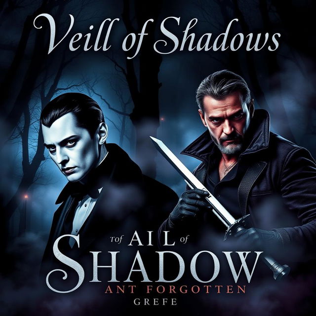 A paperback book cover for a mystery novel titled "Veil of Shadows"