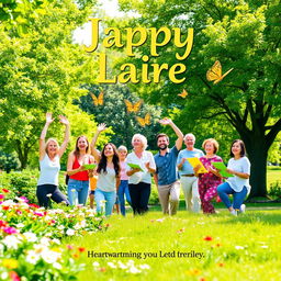 A joyful and inspiring book cover design that showcases a sunny park scene filled with lush greenery and blooming flowers
