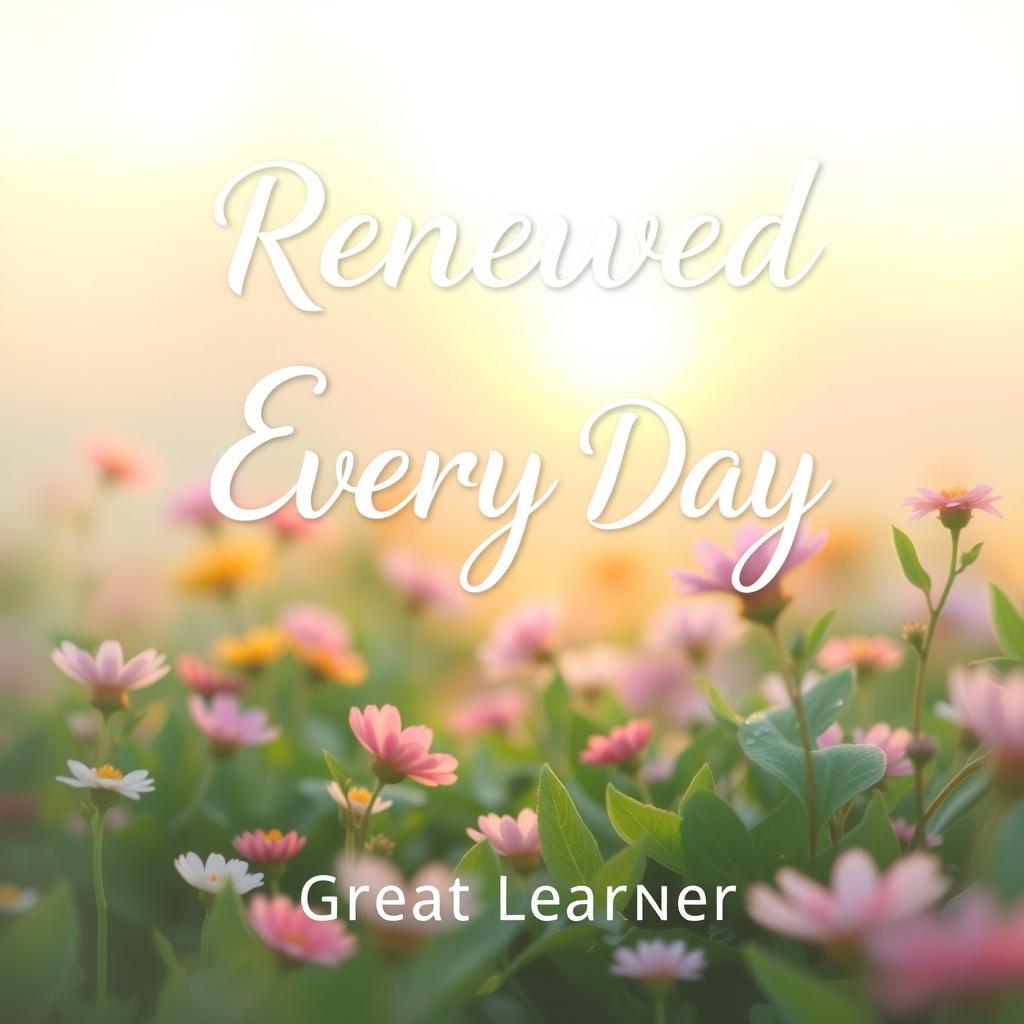 An uplifting and serene book cover design for the title "Renewed Every Day" by "Great Learner"