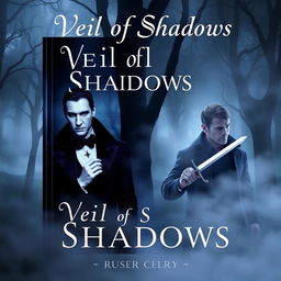 A paperback book cover for a mystery novel titled "Veil of Shadows"