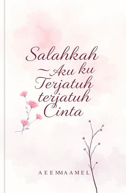 A book cover titled "Salahkah Aku Terjatuh Cinta" featuring a soft, muted watercolor wash background in pastel shades of pink, lavender, and light blue, creating a dreamy and melancholic atmosphere