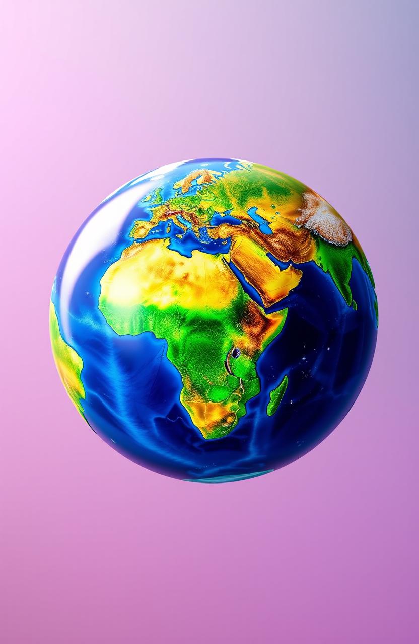 A beautifully rendered 3D globe showcasing vibrant colors and detailed topographical features