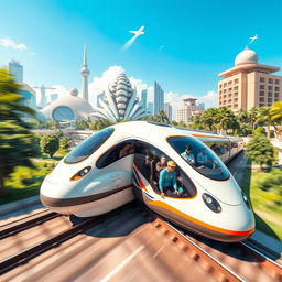 A futuristic scene showcasing a high-speed bullet train symbolizing the developed India initiative, inspired by Modi's vision