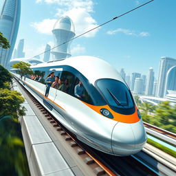 A futuristic scene showcasing a high-speed bullet train symbolizing the developed India initiative, inspired by Modi's vision