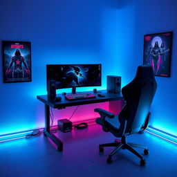 A highly pixelated representation of a stylish gamer room featuring a modern gaming setup