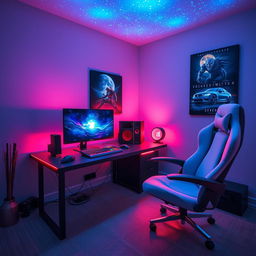 A highly pixelated representation of a stylish gamer room featuring a modern gaming setup