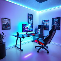 A highly pixelated representation of a stylish gamer room featuring a modern gaming setup