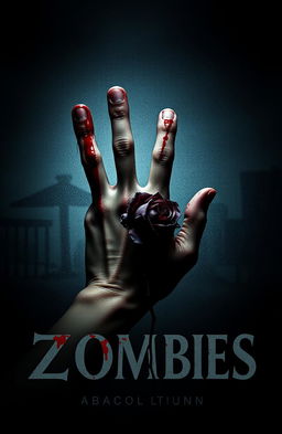 A haunting, atmospheric cover design depicting a close-up of a bloodied hand pressing against a frosted glass surface, with a dark, wilted rose placed in the center
