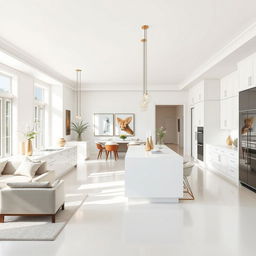 A spacious and beautifully designed apartment interior that expertly combines modern classic and contemporary styles
