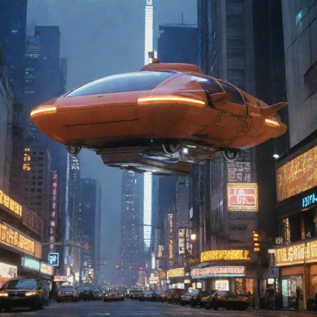 A futuristic image of the flying taxi from the film 'The Fifth Element