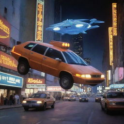 A futuristic image of the flying taxi from the film 'The Fifth Element