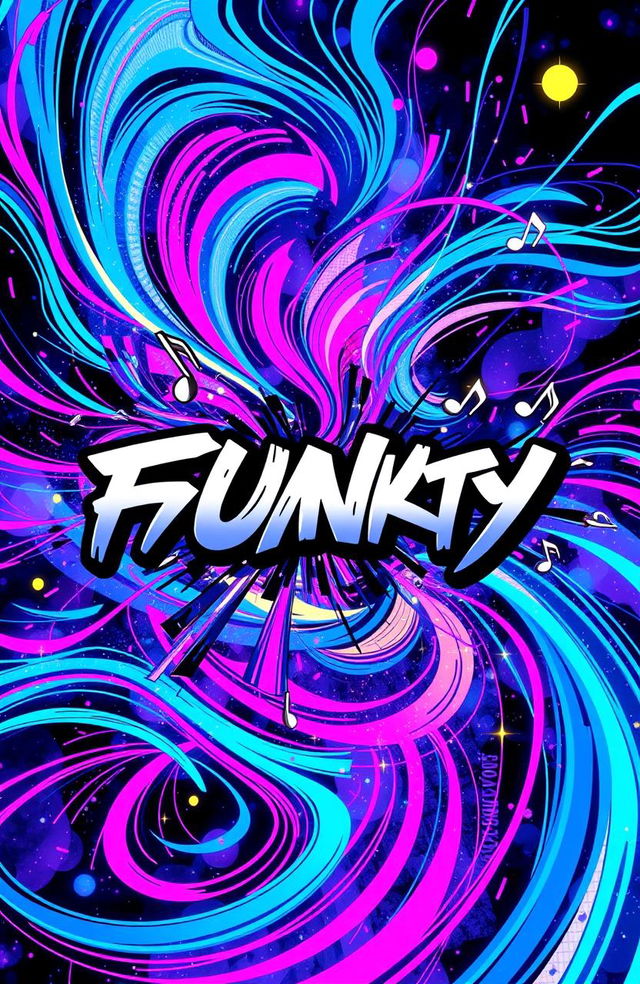 A vibrant and dynamic music album cover featuring an abstract design with swirling colors and energetic patterns, evoking a sense of movement and rhythm