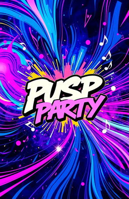 A vibrant and dynamic music album cover featuring an abstract design with swirling colors and energetic patterns, evoking a sense of movement and rhythm