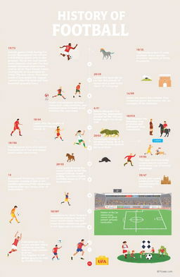 An engaging and informative timeline of the history of football, showcasing key moments and developments from its origins to present day