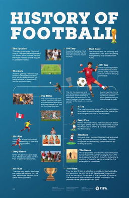 An engaging and informative timeline of the history of football, showcasing key moments and developments from its origins to present day