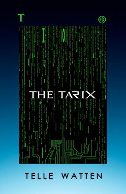 A book cover for a sci-fi themed story about 'The Matrix', featuring iconic symbols such as the green falling code, circuit patterns, and a digital landscape