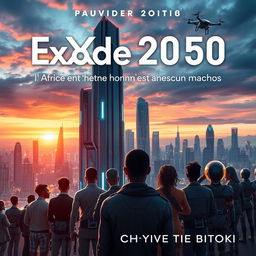 A captivating science fiction book cover for 'Exode 2050: l'Afrique entre Hommes et Machines' by Chyvie BITOKI