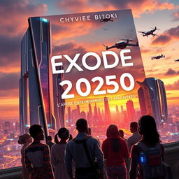 A captivating science fiction book cover for 'Exode 2050: l'Afrique entre Hommes et Machines' by Chyvie BITOKI