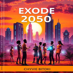 A captivating science fiction book cover for 'Exode 2050: l'Afrique entre Hommes et Machines' by Chyvie BITOKI