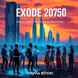 A captivating science fiction book cover for 'Exode 2050: l'Afrique entre Hommes et Machines' by Chyvie BITOKI