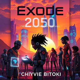 A captivating science fiction book cover for 'Exode 2050: l'Afrique entre Hommes et Machines' by Chyvie BITOKI