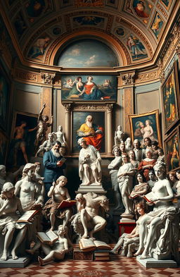 A visually striking representation of the period of imitation in art and literature, showcasing various artistic styles and influential works from this era