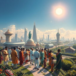 An imaginative representation of a futuristic India in the year 2047, inspired by the aspirations outlined in Narendra Modi's 'Vikshit Bharat' and the visionary ideas from Salakh Khan's book