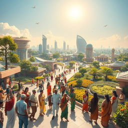 An imaginative representation of a futuristic India in the year 2047, inspired by the aspirations outlined in Narendra Modi's 'Vikshit Bharat' and the visionary ideas from Salakh Khan's book