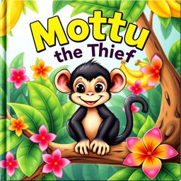 A colorful cover illustration featuring Mottu, a small and mischievous monkey with large, playful eyes and a cheeky grin, sitting comfortably on a tree branch