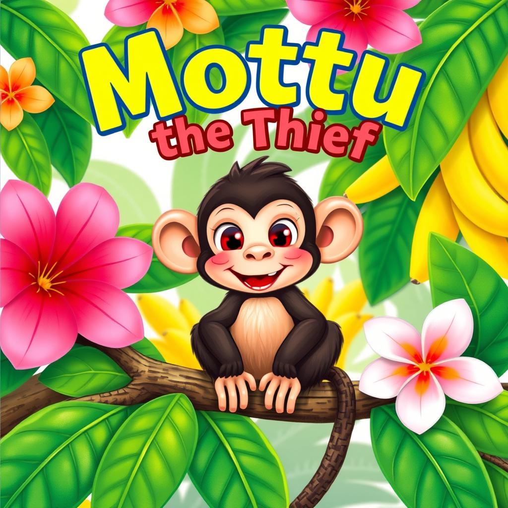 A colorful cover illustration featuring Mottu, a small and mischievous monkey with large, playful eyes and a cheeky grin, sitting comfortably on a tree branch