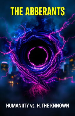 A dark, swirling portal at the center of the image, with vivid tendrils of energy extending outward, dynamically weaving across the canvas