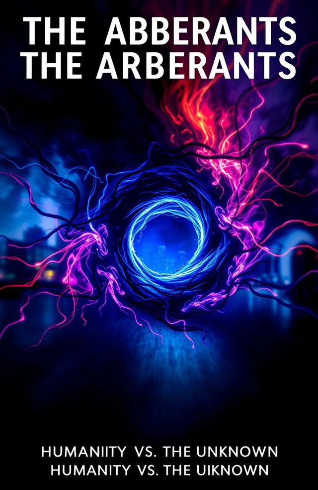 A dark, swirling portal at the center of the image, with vivid tendrils of energy extending outward, dynamically weaving across the canvas