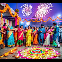 A vibrant scene showcasing a traditional Indian celebration