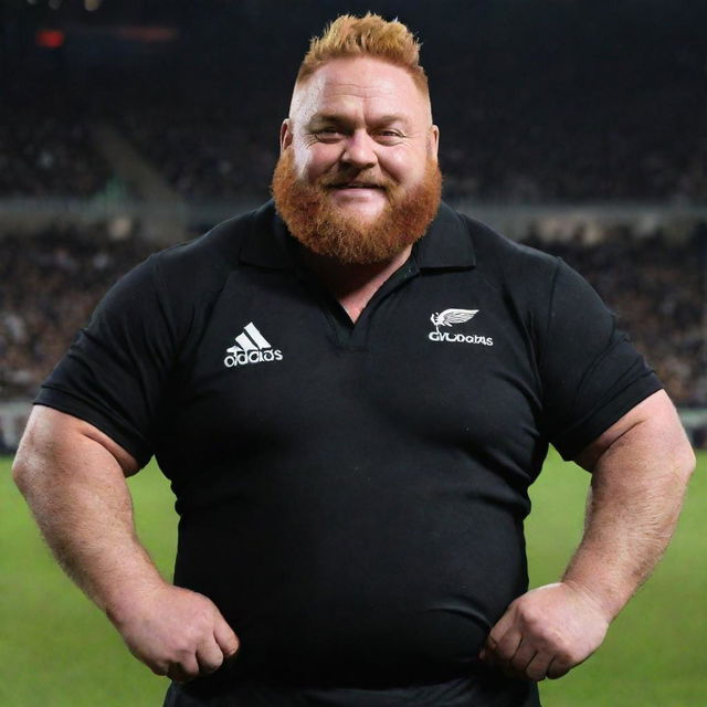 Gragas from League of Legends donned in the traditional black uniform of the New Zealand All Blacks, looking pumped and ready for a rugby match