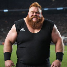 Gragas from League of Legends donned in the traditional black uniform of the New Zealand All Blacks, looking pumped and ready for a rugby match