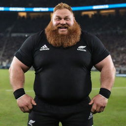 Gragas from League of Legends donned in the traditional black uniform of the New Zealand All Blacks, looking pumped and ready for a rugby match