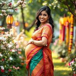 A touching portrait of a pregnant Indian woman, showcasing her beauty and grace