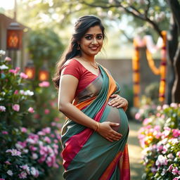 A touching portrait of a pregnant Indian woman, showcasing her beauty and grace