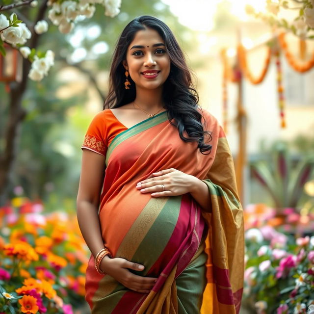 A touching portrait of a pregnant Indian woman, showcasing her beauty and grace