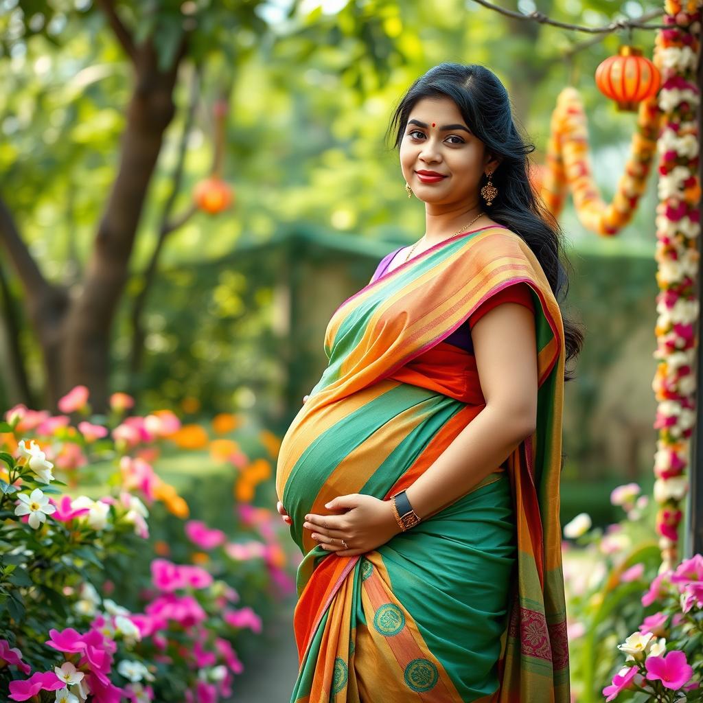 A touching portrait of a pregnant Indian woman, showcasing her beauty and grace